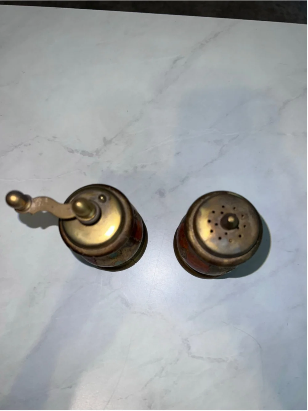 VTG Brass Italian Kitchen Salt Pepper Shaker Set Gold Orange